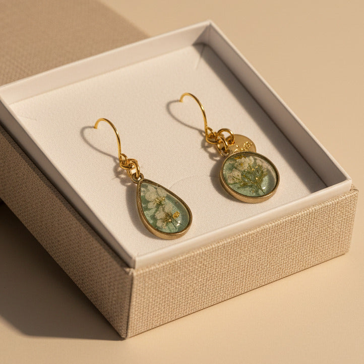 Boucles d'oreilles asymétriques - Alice (Vert transparent)