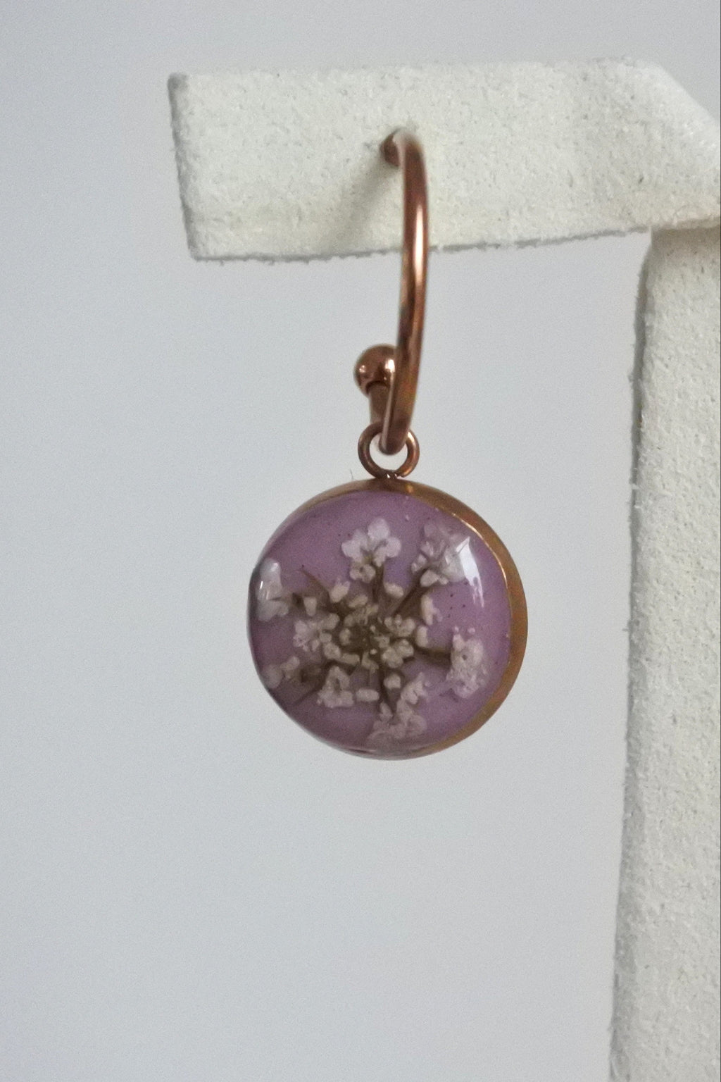 Clous demi-créoles Carotte sauvage sur fond vieux rose