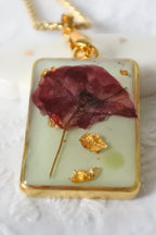 Collier pendentif rectangle – Coquelicot & Vert d'eau