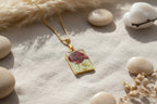 Collier pendentif rectangle – Coquelicot & Vert d'eau