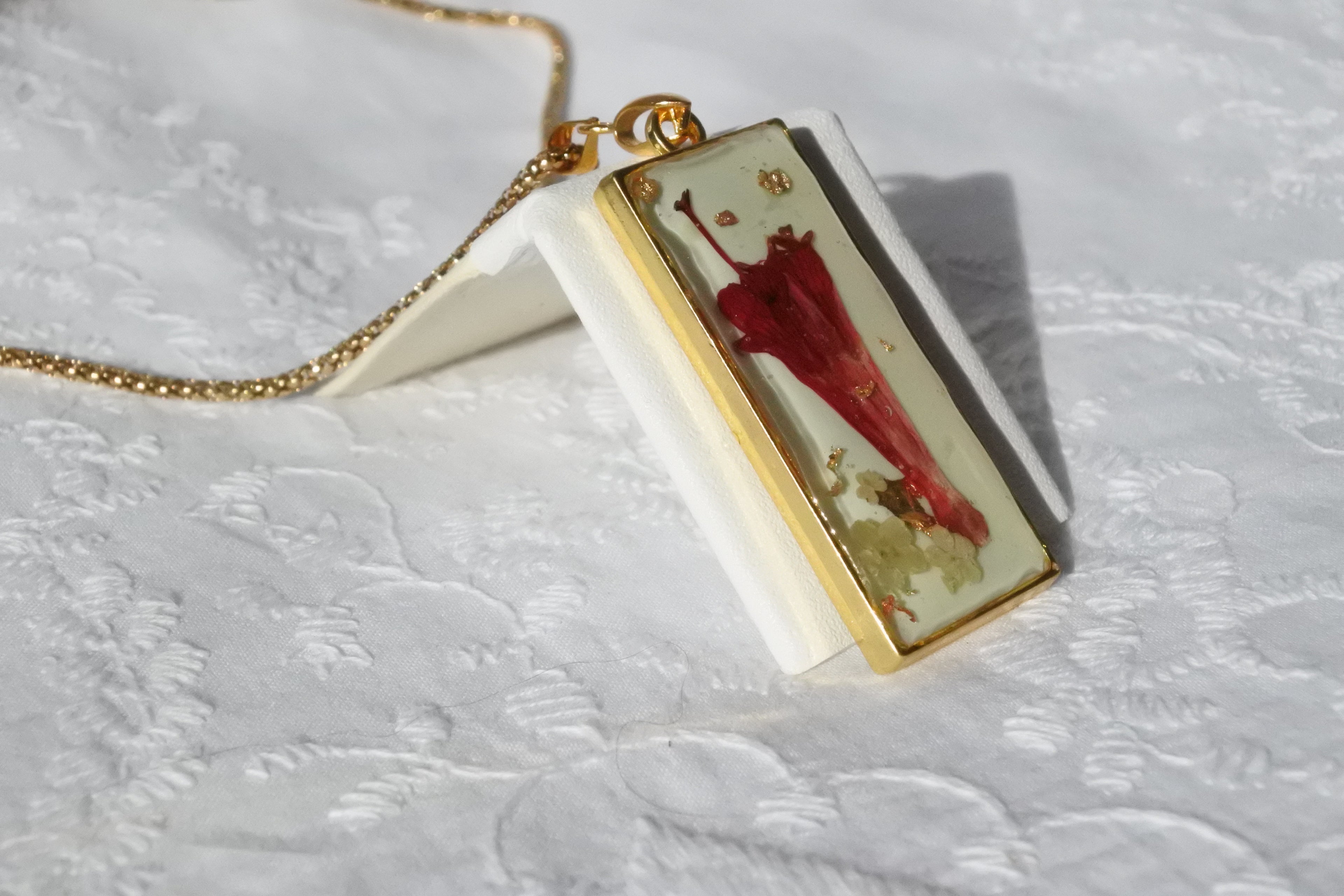 Collier pendentif rectangle – Penstemon & vert d'eau