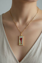 Collier pendentif rectangle – Penstemon & vert d'eau