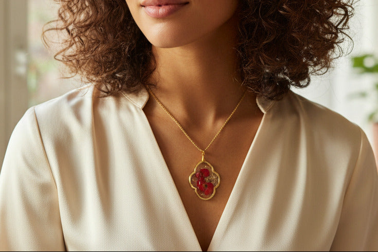 Collier pendentif feuille – Fleurs d'Epine du Christ