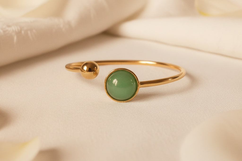 Bracelet jonc - Cabochon résine verte