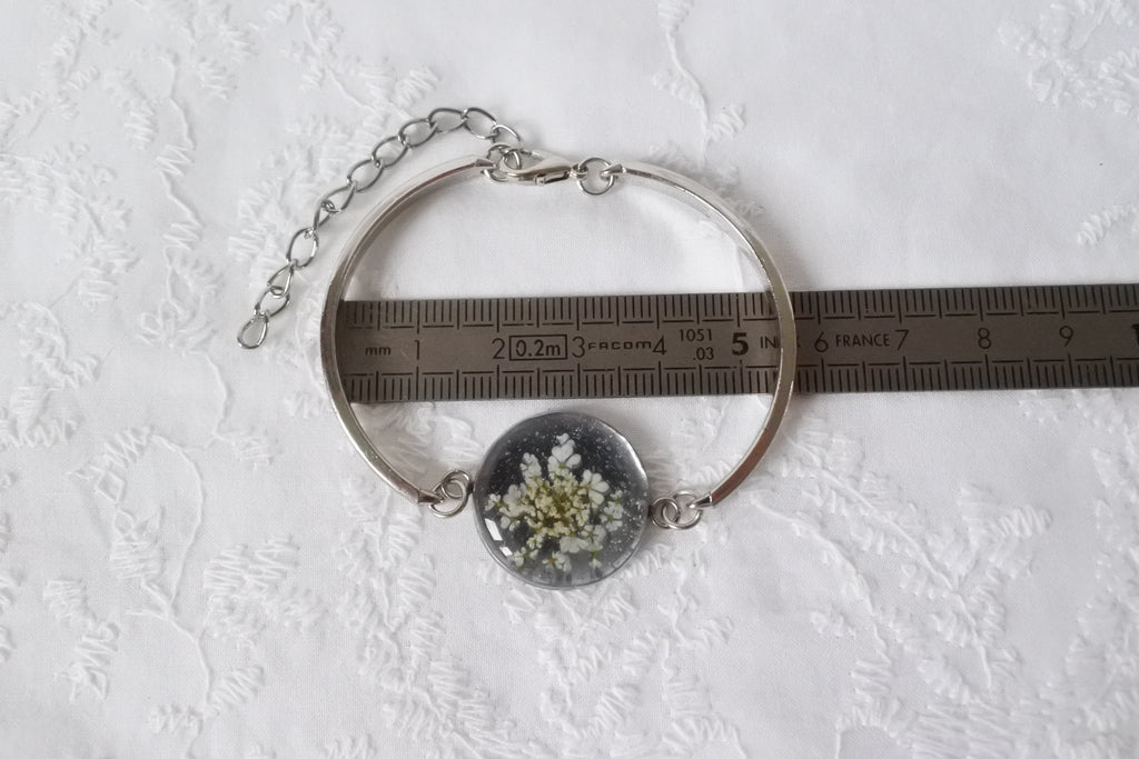 Bracelet réglable semi-rigide aquamarine - Fleurs de carotte sauvage