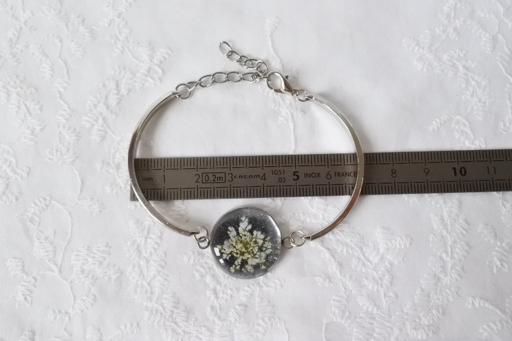 Bracelet réglable semi-rigide aquamarine - Fleurs de carotte sauvage