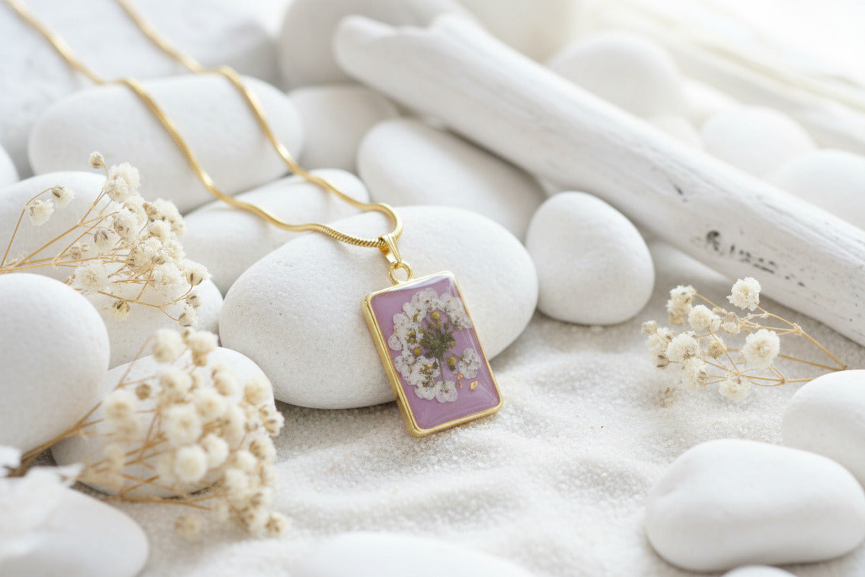 Collier pendentif rectangle – Alysse & Vieux rose