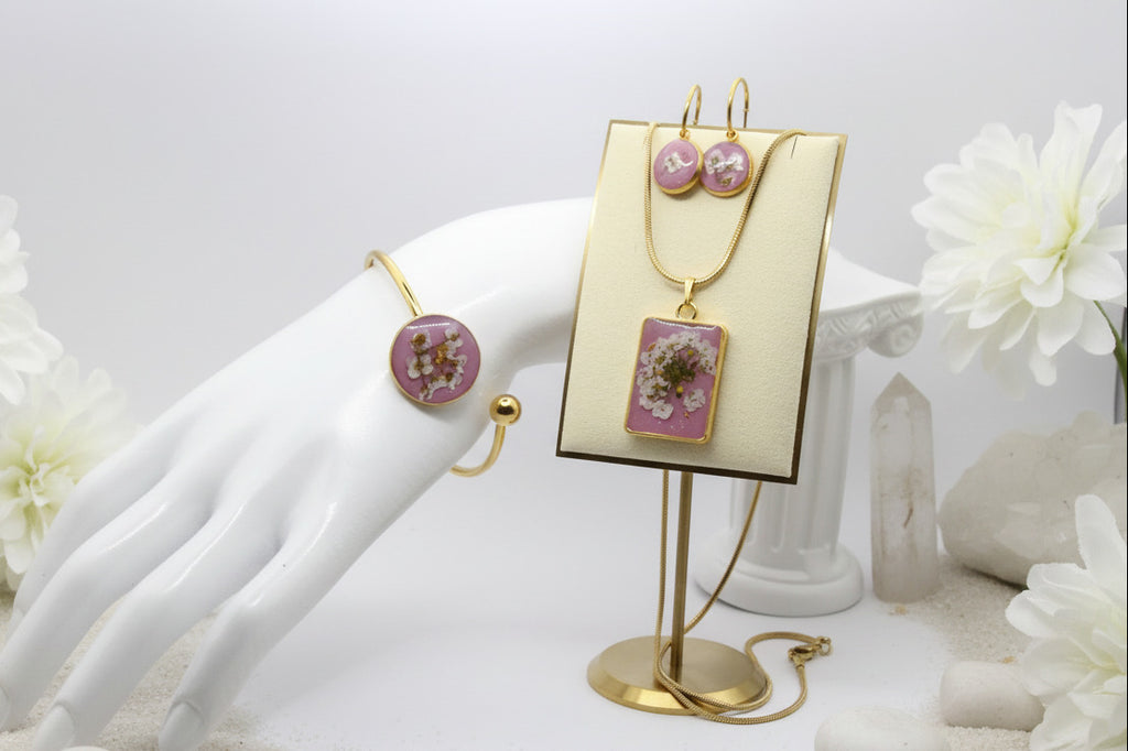 Collier pendentif rectangle – Alysse & Vieux rose