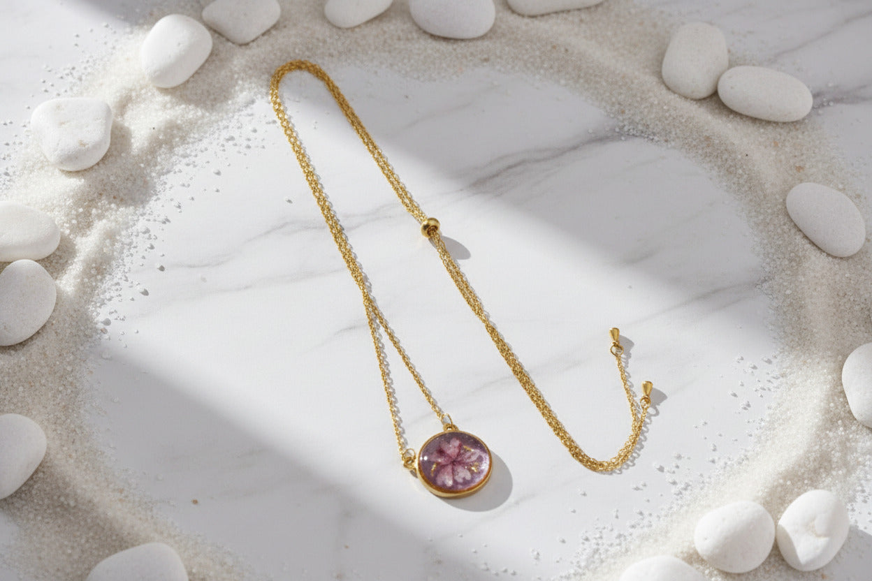 Collier pendentif rond – Verveine & Mauve