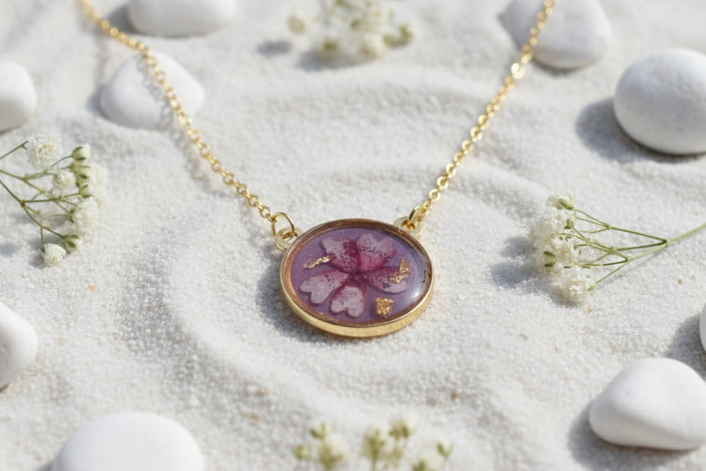 Collier pendentif rond – Verveine & Mauve