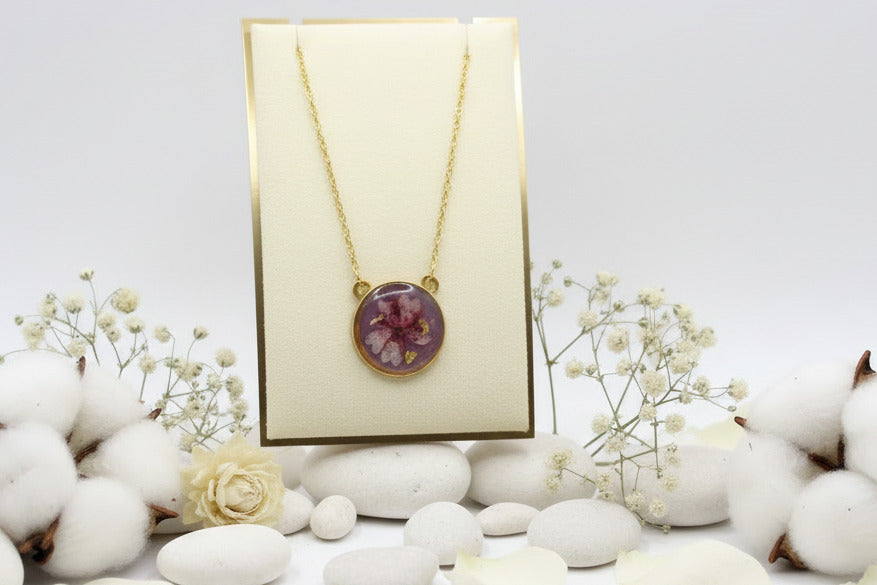 Collier pendentif rond – Verveine & Mauve