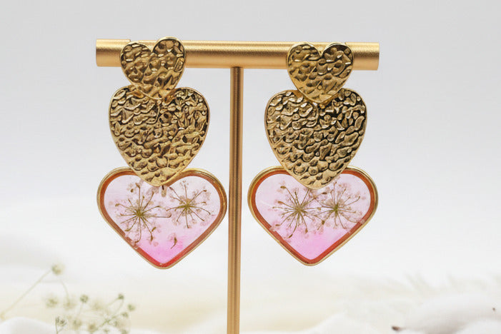 Clous coeurs dorés et rose