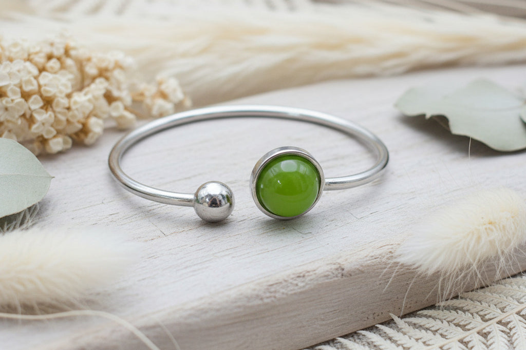 Bracelet jonc - Cabochon résine verte