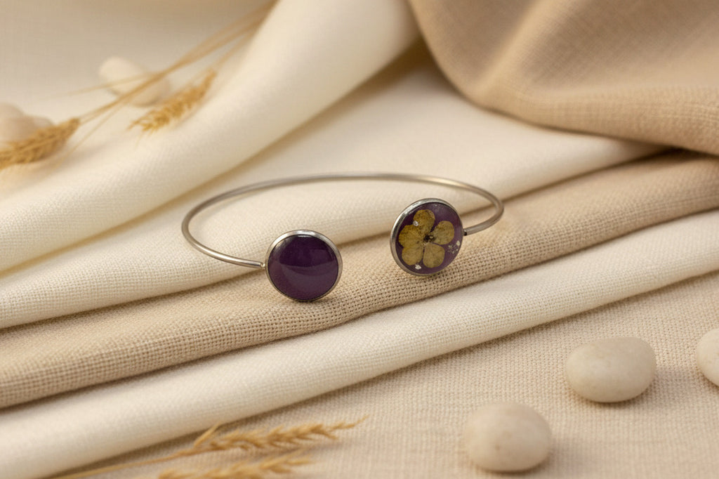 Bracelet jonc - Boule de neige et Résine violine