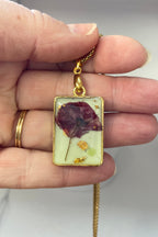 Collier pendentif rectangle – Coquelicot & Vert d'eau