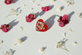Pin’s – Coeur argenté rouge & Fleurs blanches