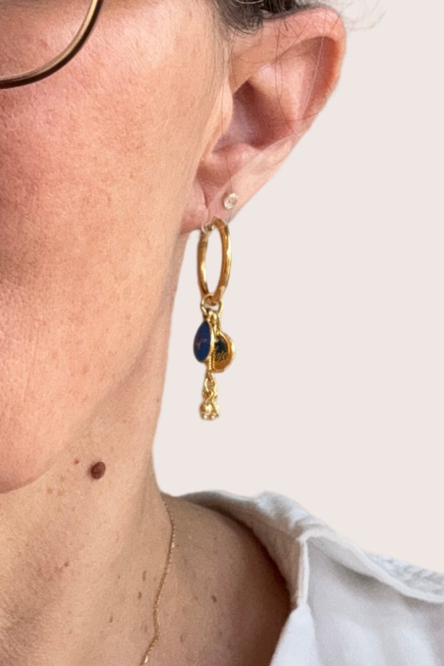 Créoles rondes asymétriques - Duo bleu