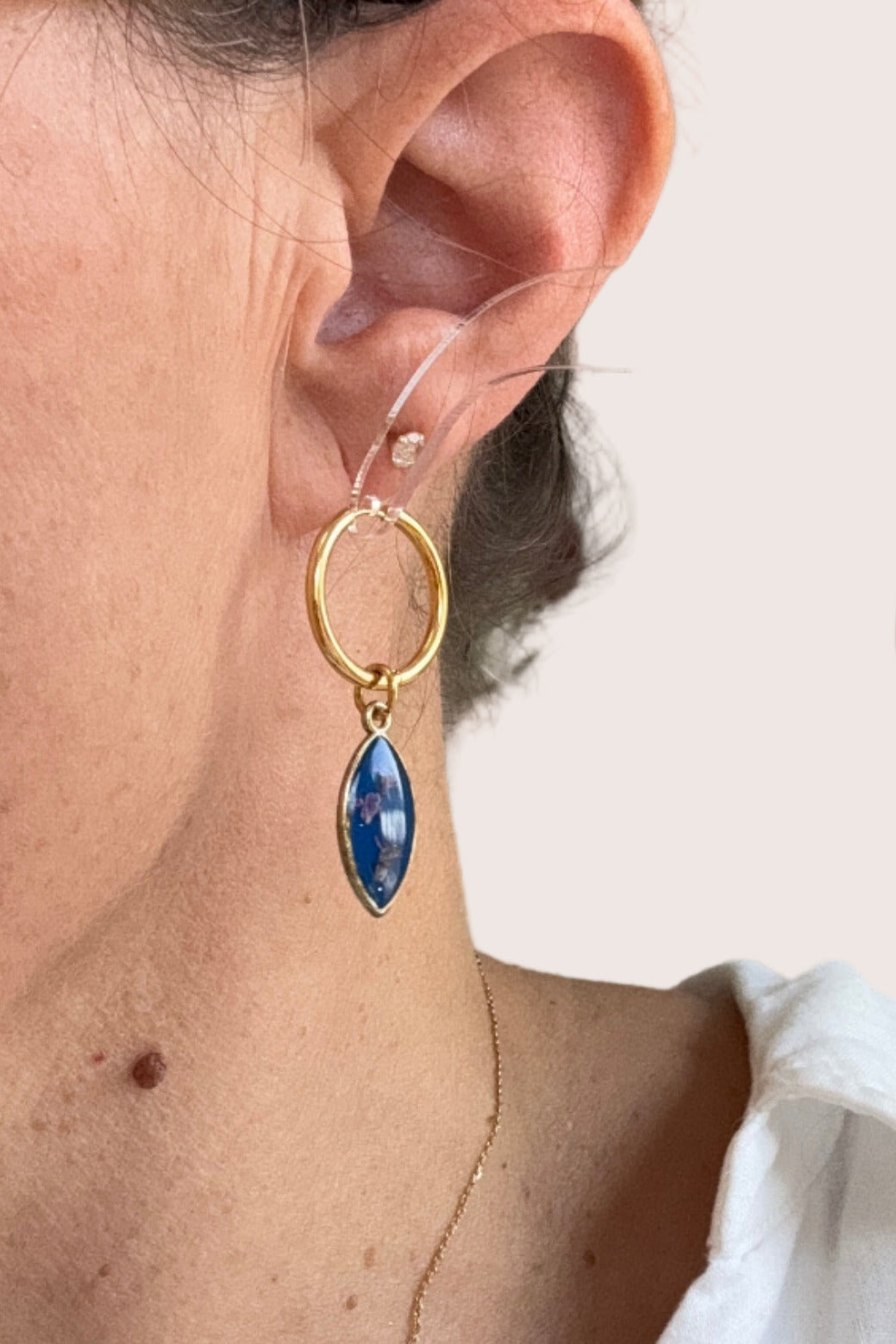 Créoles rondes asymétriques - Duo bleu