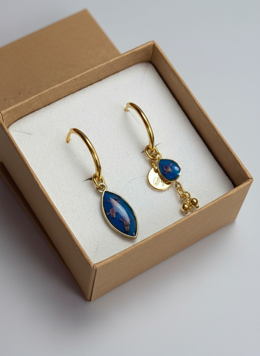Créoles rondes asymétriques - Duo bleu