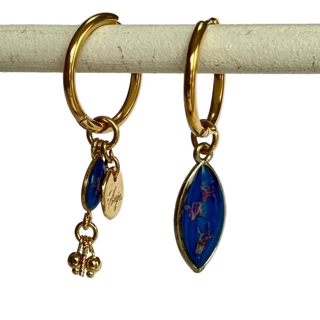 Créoles rondes asymétriques - Duo bleu