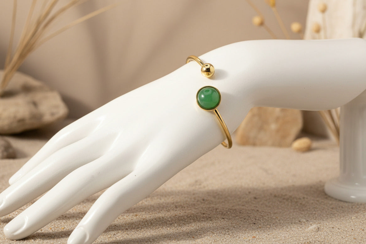 Bracelet jonc - Cabochon résine verte
