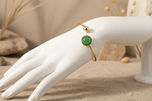 Bracelet jonc - Cabochon résine verte