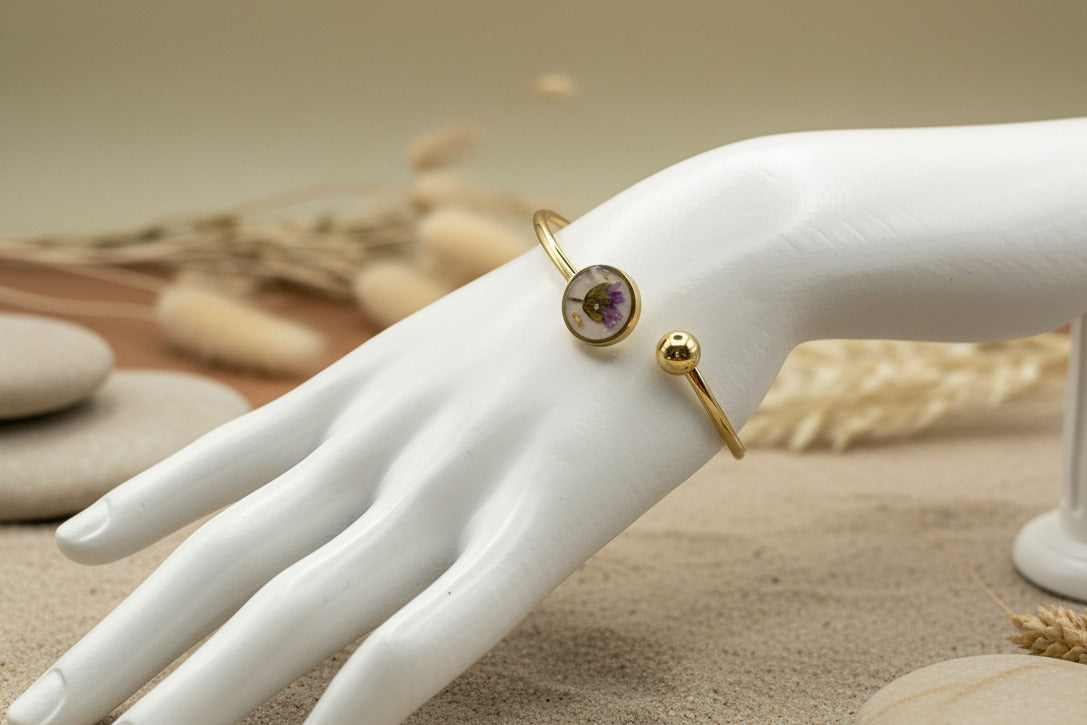 Bracelet jonc - Fleur violette