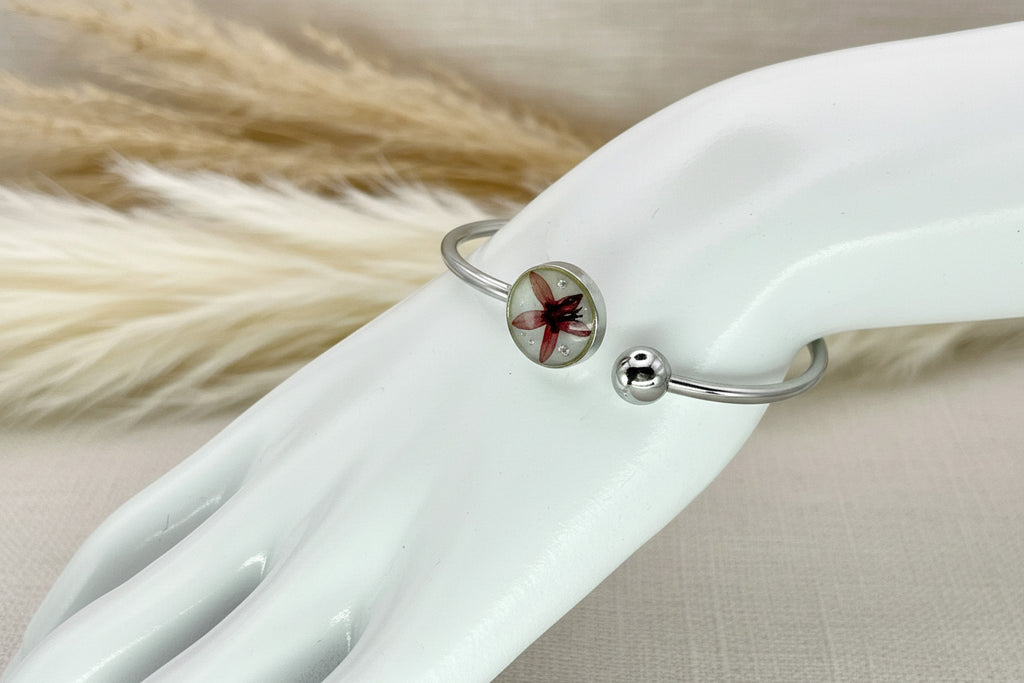 Bracelet jonc - Fleur rose foncé
