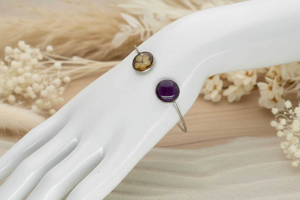 Bracelet jonc - Boule de neige et Résine violine