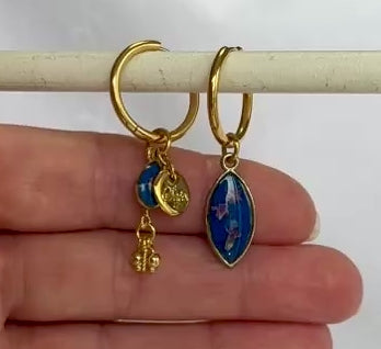 Créoles rondes asymétriques - Duo bleu