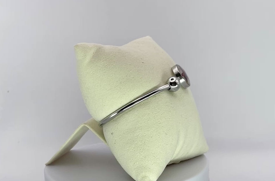Bracelet jonc - Fleur rose foncé