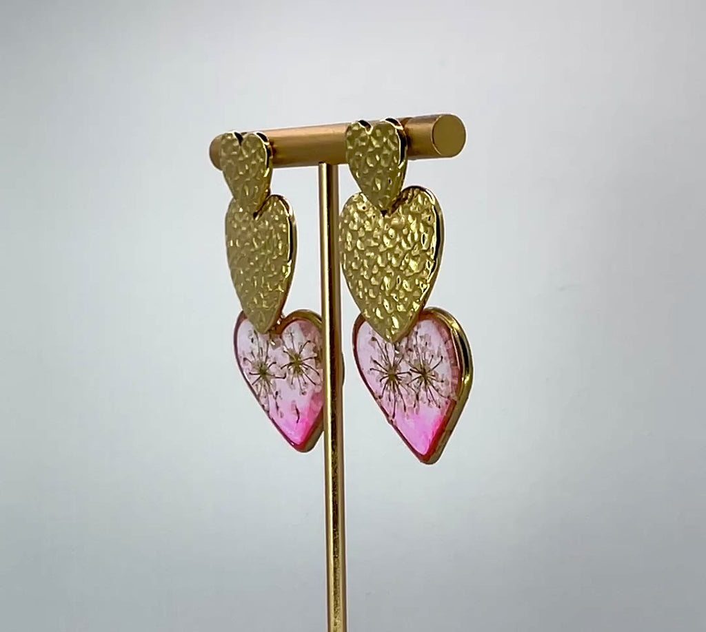 Clous coeurs dorés et rose