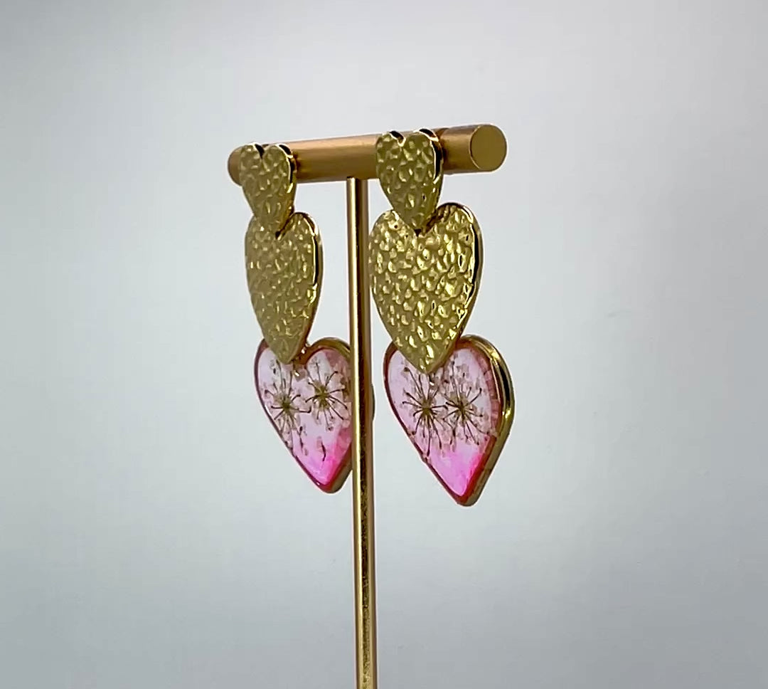 Clous coeurs dorés et rose